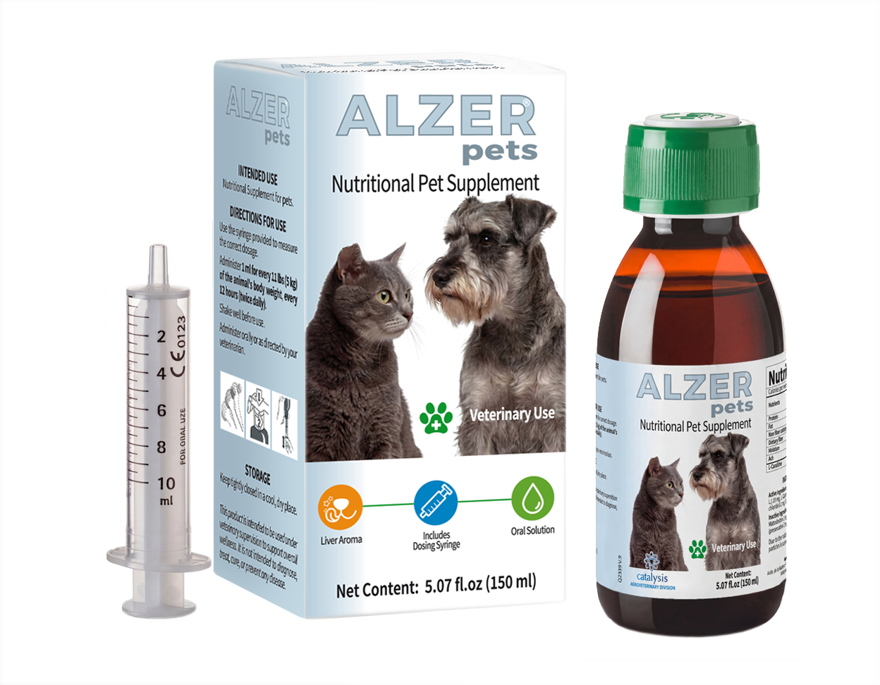 Alzer Pets 150ml oral solution - cognitive wellness and neuroprotection support for dogs and cats by Catalysis
