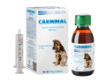 Carminal pet supplement packaging with bottle, box, and syringe on a white background. Molecular Activation.