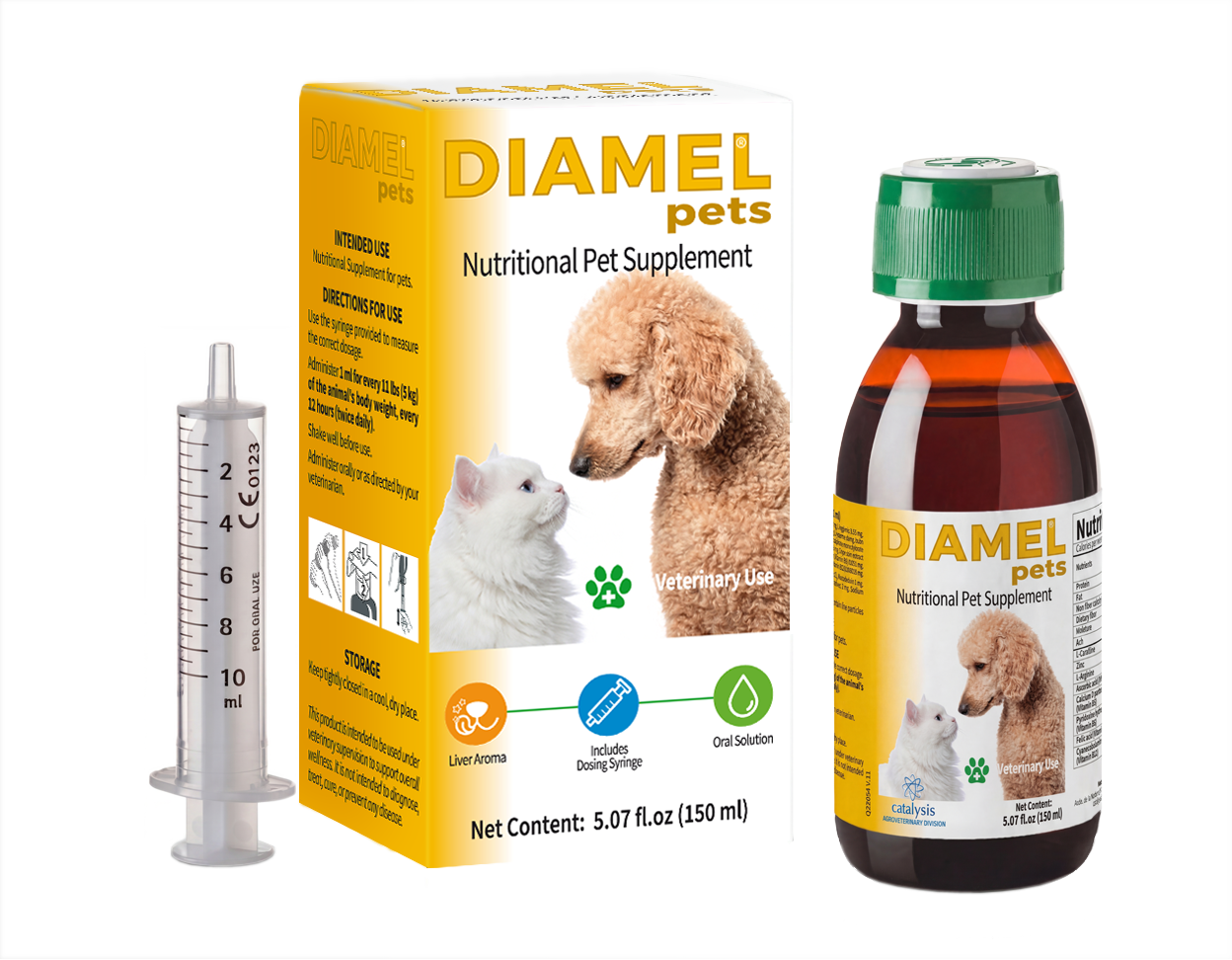 Diamel Pets 150ml oral solution - metabolic and endocrine balance support for dogs and cats by Catalysis