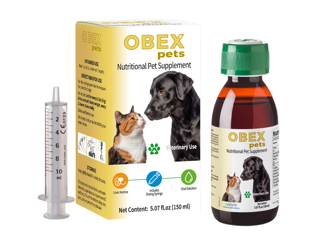 Obex Pets 150ml oral solution - metabolic control and weight management support for dogs and cats by Catalysis
