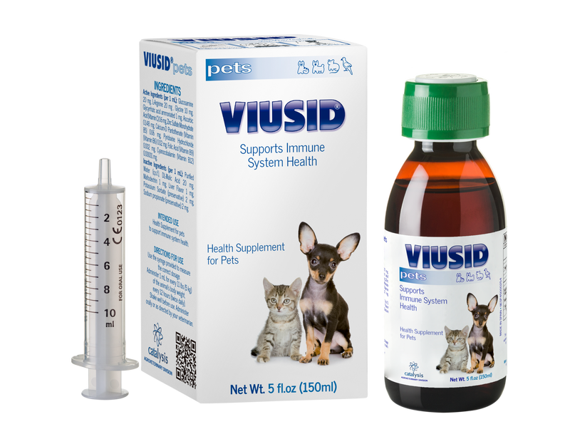 Vliusid pet supplement packaging with bottle, box, and syringe on a white background. Molecular Activation