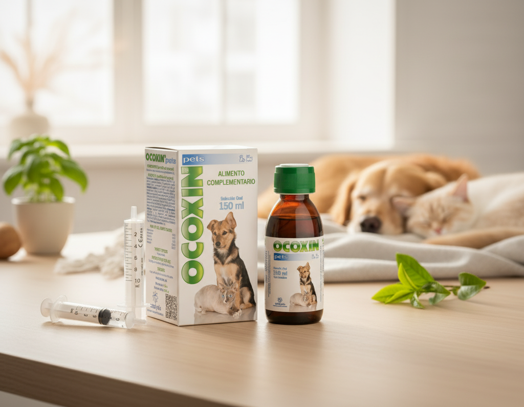 Ocoxin Pets cellular support product image in compassionate wellness setting