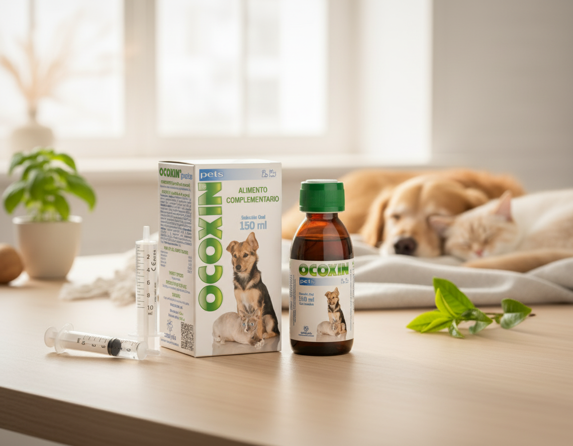 Ocoxin Pets cellular support product image in compassionate wellness setting