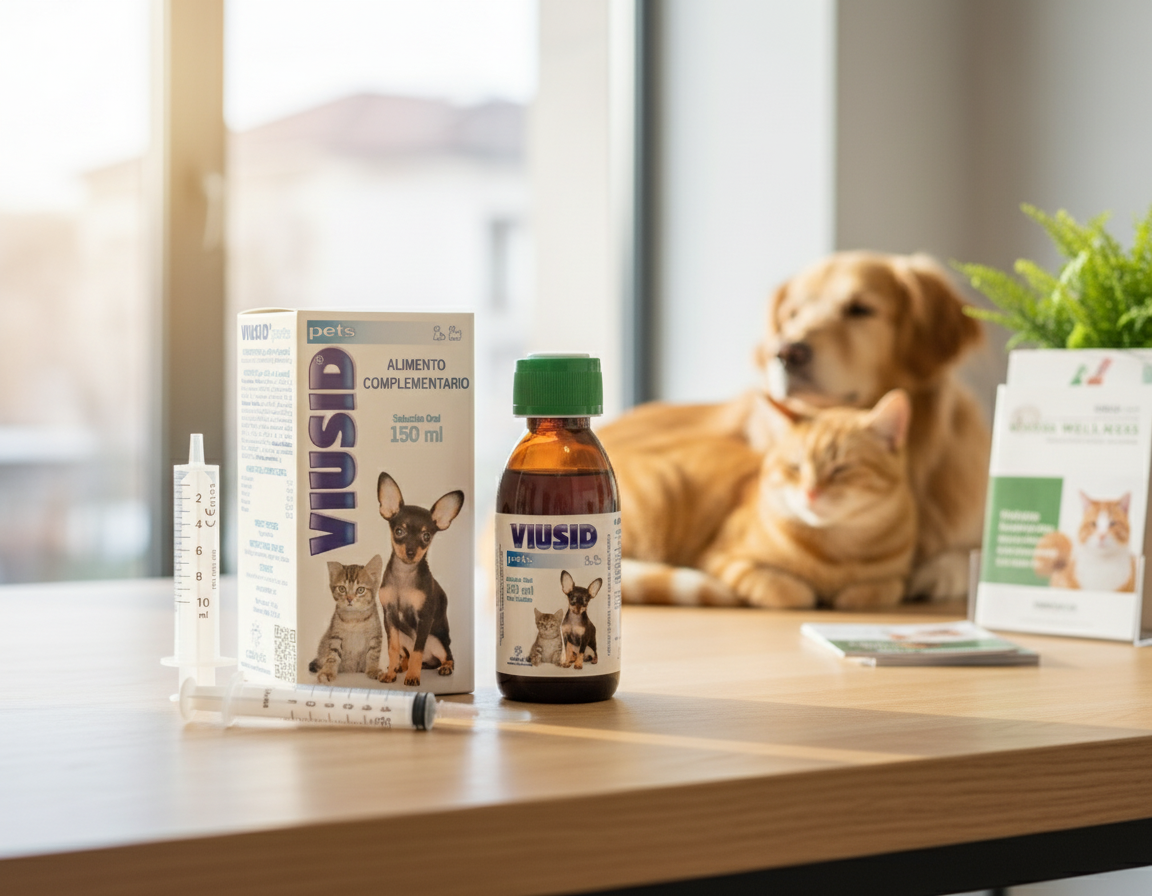 Viusid Pets product image in veterinary wellness setting